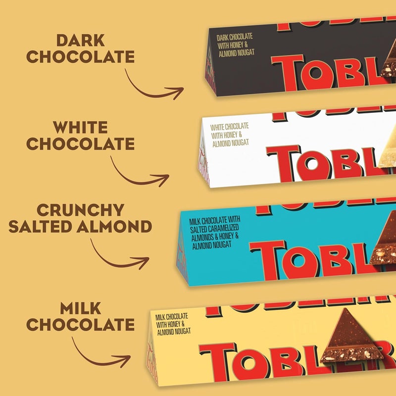 Toblerone طقم بار الشوكولاتة المتنوعة توبليرون (حليب، داكن، أبيض، ولوز مكرمل بالملح)، 12 - 3.52 أونصة بار - Image 4